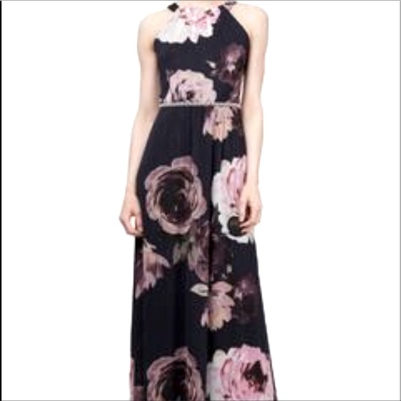 SLNY Womens Embellished Floral Evening Dress